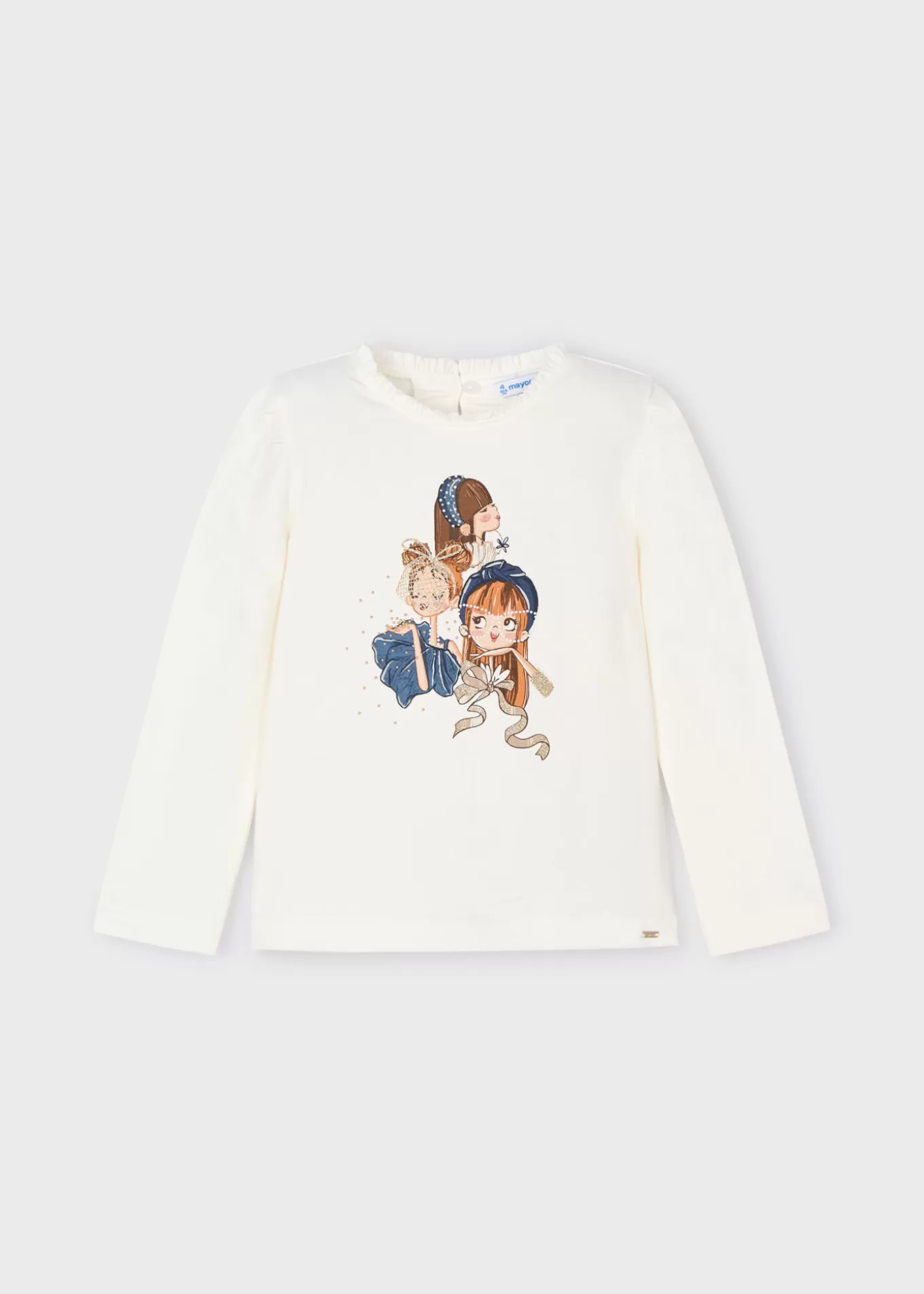 Camisetas Y Polos^Mayoral Camiseta dibujo volante cuello niña Crudo-Marino