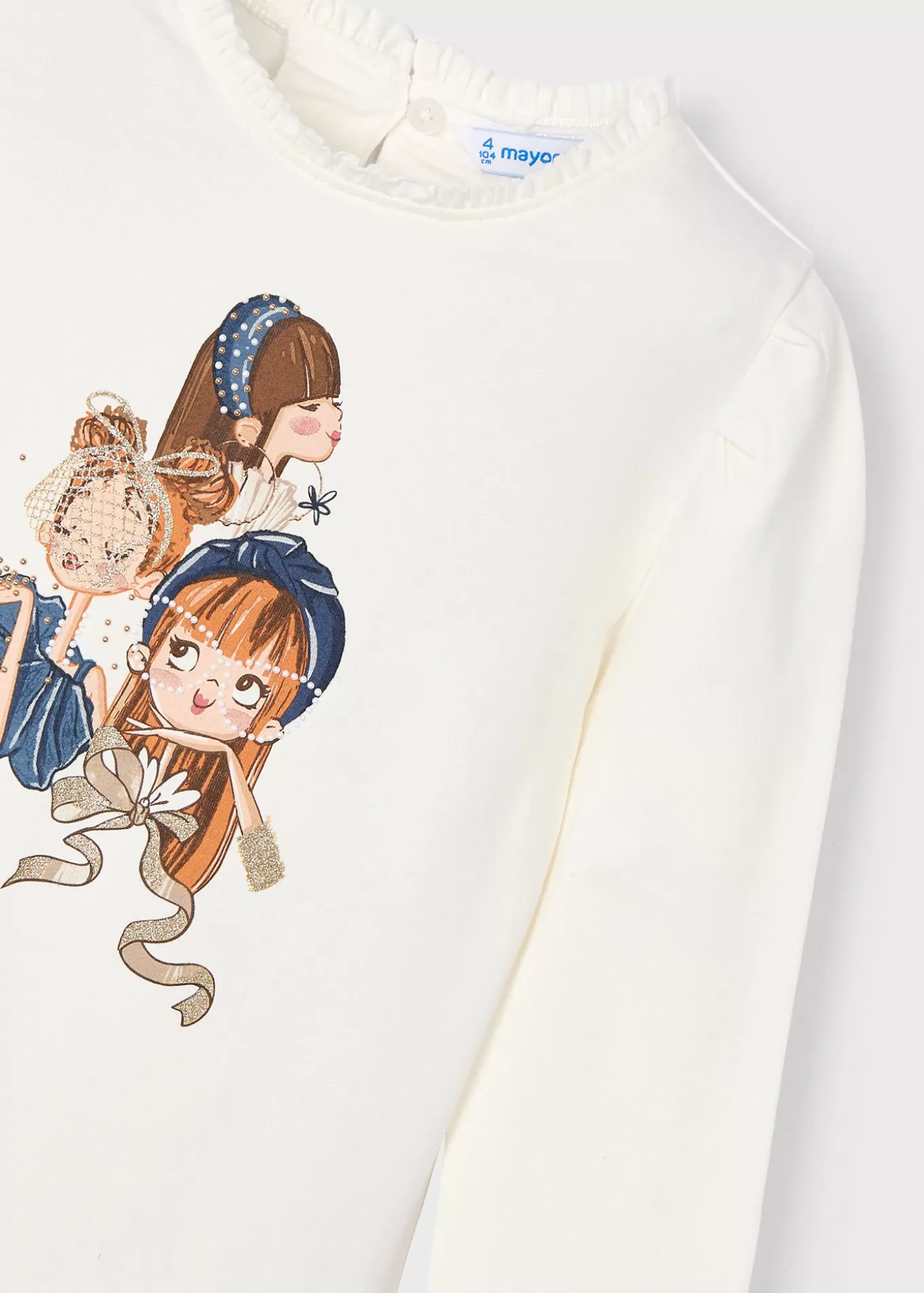 Camisetas Y Polos^Mayoral Camiseta dibujo volante cuello niña Crudo-Marino