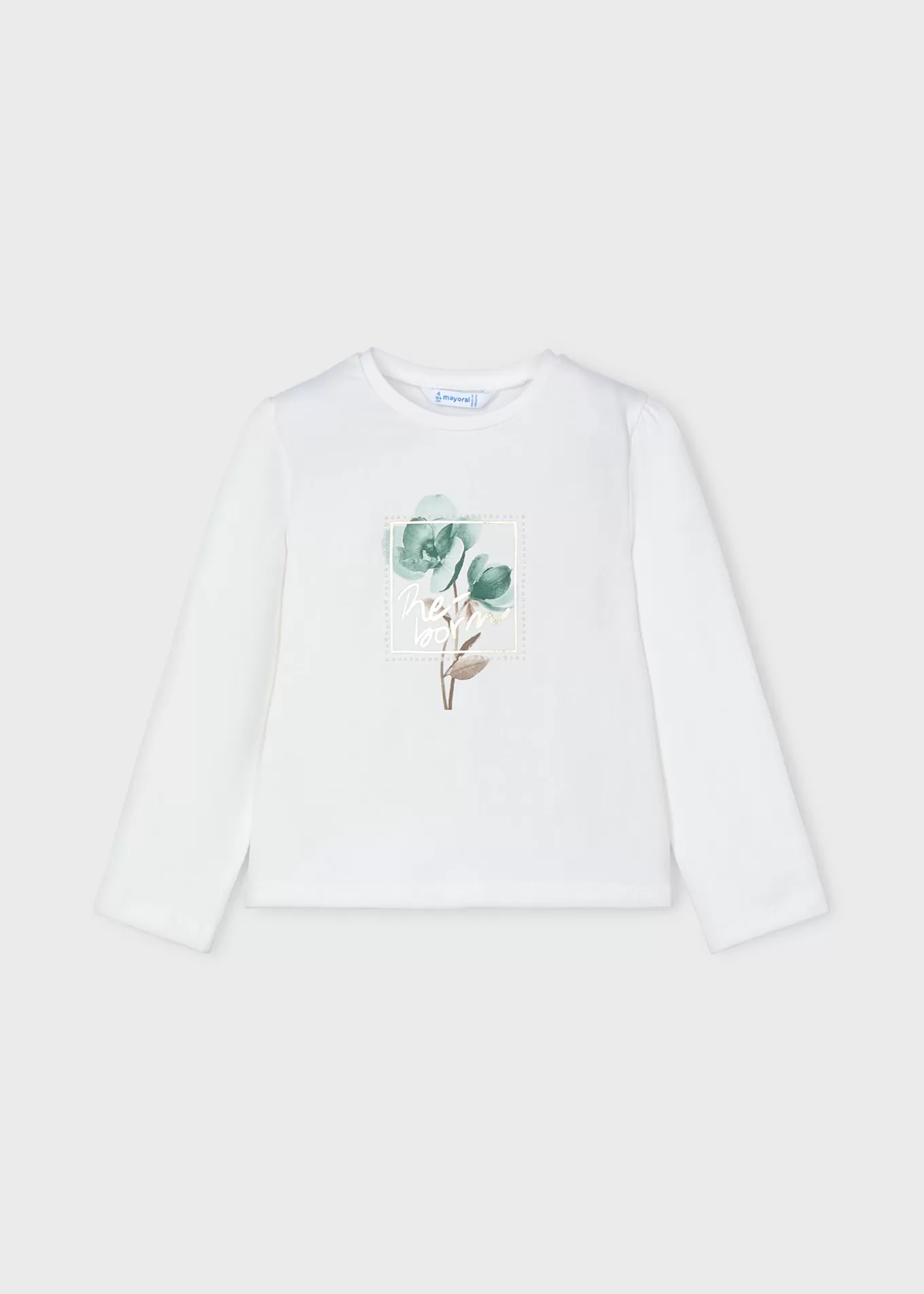 Camisetas Y Polos^Mayoral Camiseta flores niña Crudo-jade