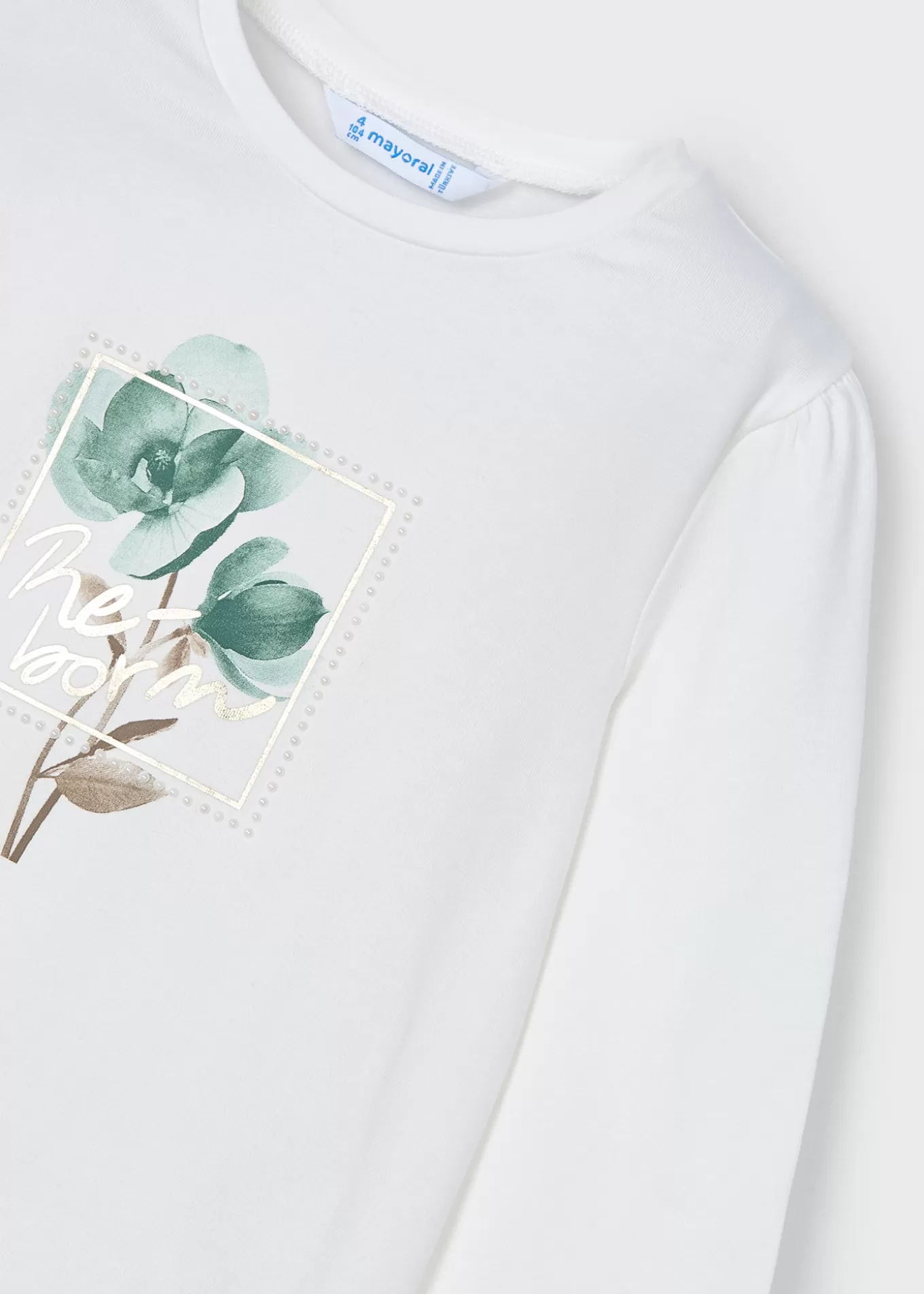 Camisetas Y Polos^Mayoral Camiseta flores niña Crudo-jade
